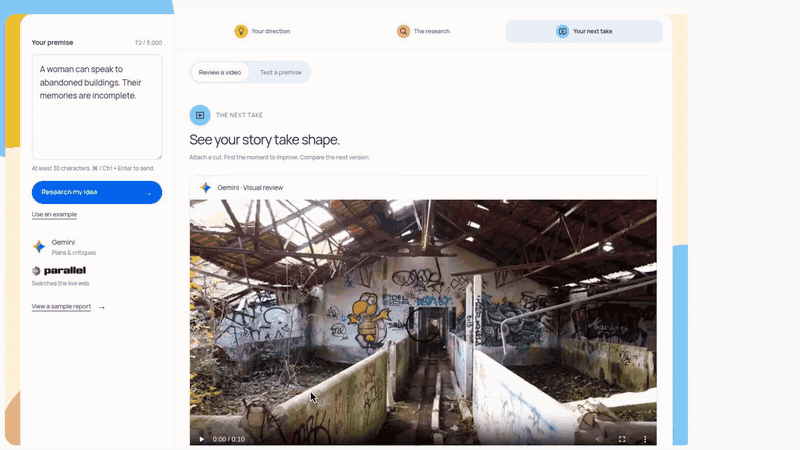 A video is attached to Yuvo. Gemini reviews it and identifies the missing protagonist.